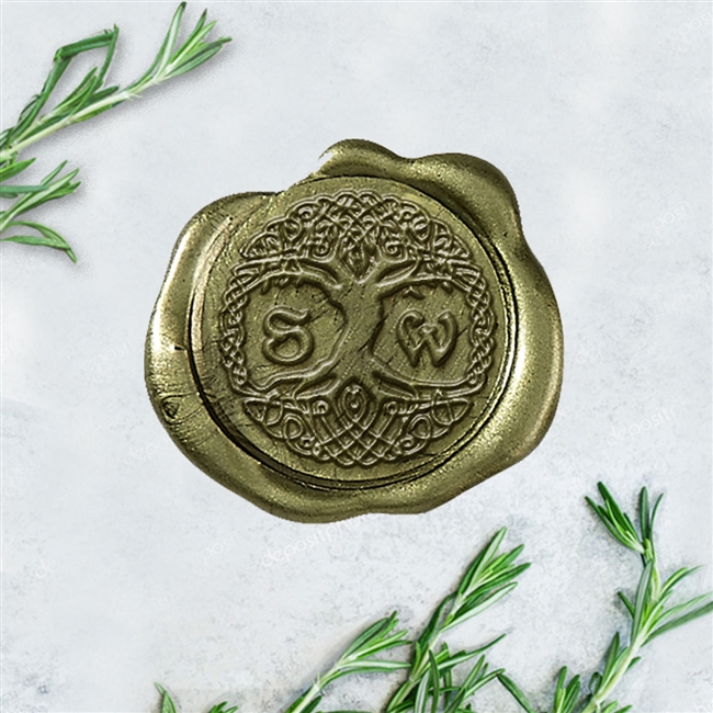 Celtic Tree 2 Letter Monogram Adhesive Wax Seals - 1 1/4" Monogram