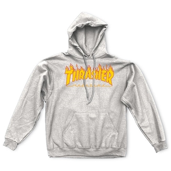 thrasher flame logo hood grey