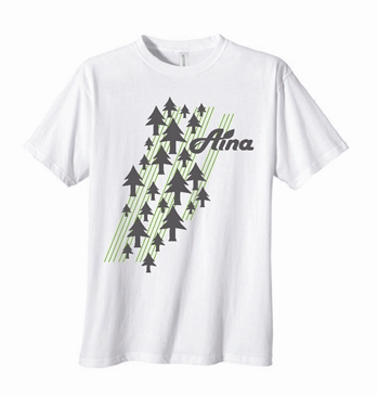 white organic cotton t-shirt with green pine trees