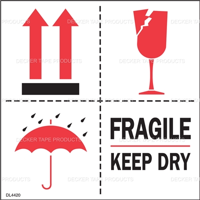 DL4420 <br> FRAGILE KEEP DRY <br> 4" X 4"