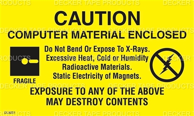 DL9201 <br> CAUTION COMPUTER MATERIAL ENCLOSED <br> 3" X 5"