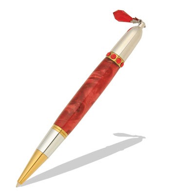 Diva Charm Ruby Red Crystals Pen Kit in Gold TN and Rhodium  Item #: PKCHPEN2