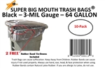 64 Gallon Trash Bags 10 Pack Super Big Mouth Large Industrial 64 GAL Garbage Bags Can Liners
