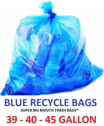 39 - 40 - 45  Gallon BLUE RECYCLE Trash Bags 40" x 46" 1-MIL - Flat Packed - 100 Bags