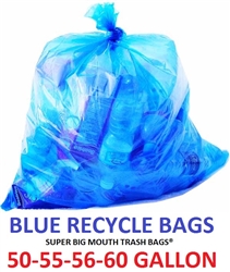 50 - 55 - 56 - 60 Gallon BLUE RECYCLE Trash Bags 38" x 55" 1.2-MIL - Flat Packed - 100 Bags