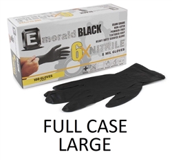 Model 6102 - Emerald Black 6X Powder Free 6-MIL NITRILE Exam Gloves 10 x 100ct - LARGE