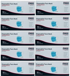 Magid Model MM005 - 3-Ply Disposable General Purpose Blue Ear-Loop Face Masks - 10 x 50ct Boxes - 500ct