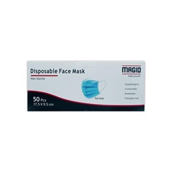 Magid Model MM005 - 3-Ply Disposable Blue Ear-Loop Face Masks - 50ct Box