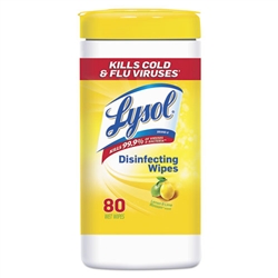 Lysol Wipes Model RAC 77182CT, Disinfectant Disinfecting Wipes, Lemon and Lime Blossom Scent 6 x 80ct.