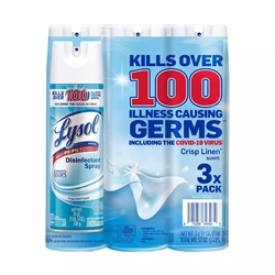 Reckitt Benckiser Professional LYSOL Brand Disinfectant Spray Crisp Linen Scent - 3 x 19oz Aerosol Cans