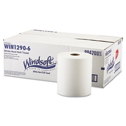 Model WIN12906B - Windsoft White Hardwound Paper Hard Roll Hand Towels 6 x 800'