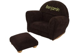 Chocolate Chenille Upholstered Rocker & Ottoman wi