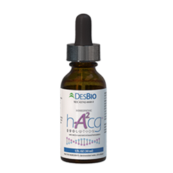 DesBio's groundbreaking homeopathic product, hA2cg Evolution, contains 21 focused and supportive homeopathic ingredients along with two bioidentical active amino acid chain groups that are naturally found in human chorionic gonadotropin (hCG).