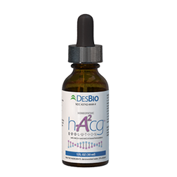 DesBio's groundbreaking homeopathic product, hA2cg Evolution, contains 21 focused and supportive homeopathic ingredients along with two bioidentical active amino acid chain groups that are naturally found in human chorionic gonadotropin (hCG).