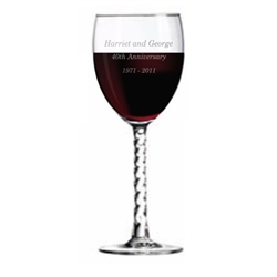 Engraved Wine Glass with Twisted Stem