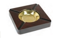 Wooden Sqaure Ashtray With Brass Bowl Insert - Holds 4 Cigar - 7" x 7"