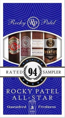 Rocky Patel All Star 4 Toro Cigar Freshness Pack Sampler (Includes 1 of Each: Fifty- Five, Fifty, Olde World Reserve Maduro, Twentieth Anniversary Natural)