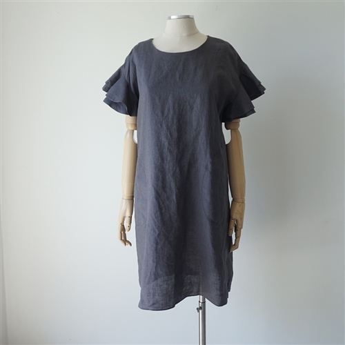 (2nd Reorder) Charcoal Frill Linen Dress