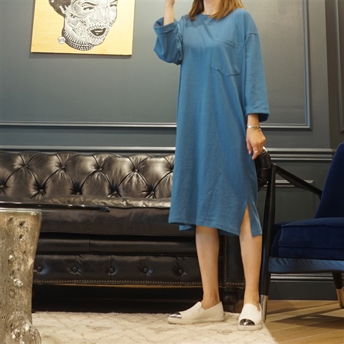 (Best; 2nd Reorder) Blue Pocket Long Cotton Dress
