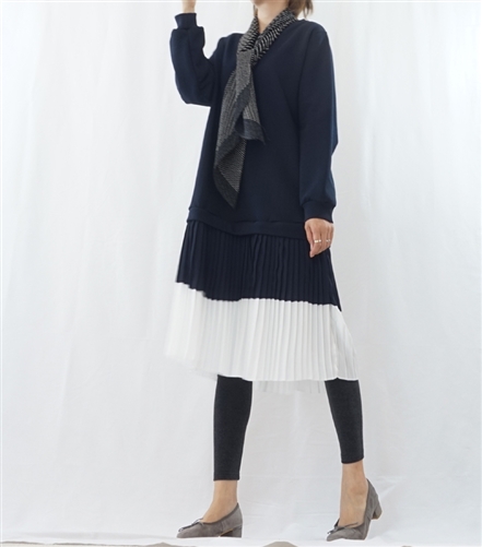 (Best; 2nd Reorder) BlackNavy Pleated Layered Dress