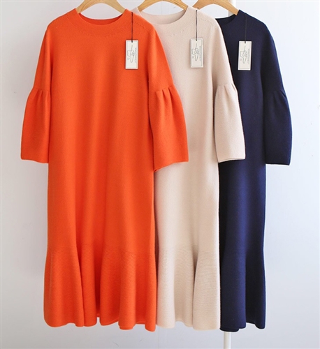 (Pre-Order) Wholegarment Wool Dress (Orange/Pink/Navy) (will ship within 1~2 weeks)