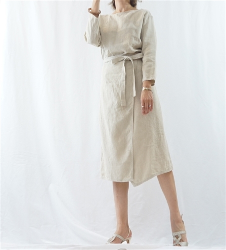 (Best; 2nd Reorder) Beige Linen Wrap Dress