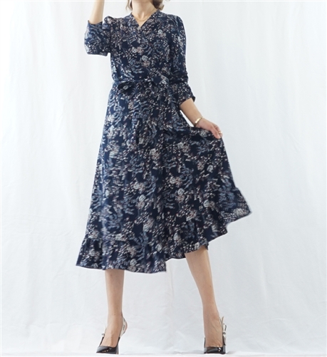 (Best; 2nd Reorder) Navy Flower Wrap Dress