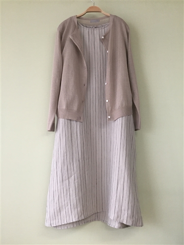 (Best; Back-Order; 2nd Reorder) Beige Stripe Linen Dress (will ship within 1~2 weeks)