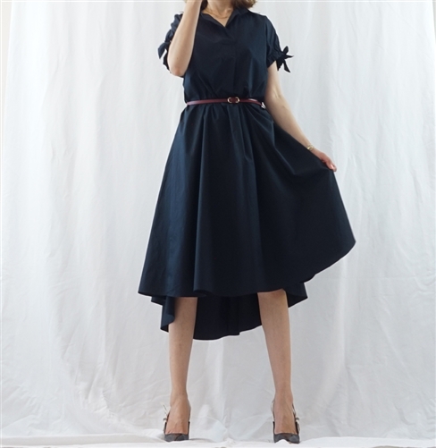 (Best; Back-Order; 3rd Reorder) Navy Ribbon Sleeve Dress (will ship within 1~2 weeks)