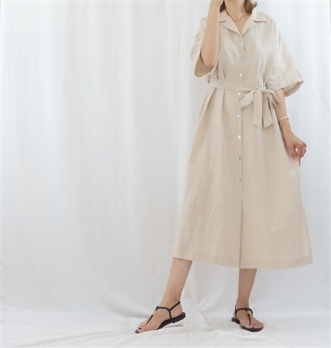 (Best; 2nd Reorder) Beige Button Linen Dress