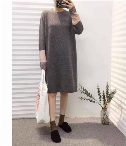 (~11/19) Color Blocked Knit Dress (Pink/Beige/Gray) (will ship within 1~2 weeks)