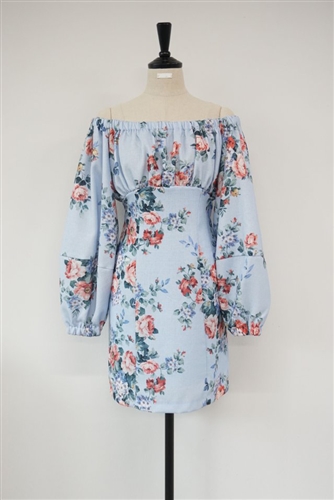 Zimmer Off Shoulder Dress (S/M) (Sky/Ivory) (will ship within 1~2 weeks)