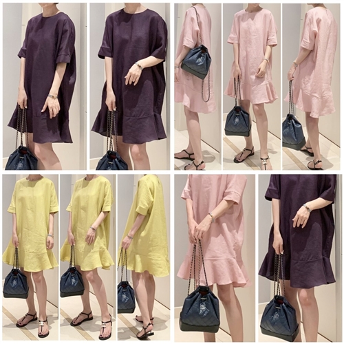 Marc Bio Washing Linen 100 Dress (DeepPurple/BabyPink/LimeYellow) (will ship within 1~2 weeks)