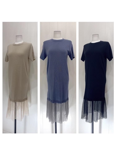 Mesh Layered Knit Dress (Beige/Black/Blue) (will ship within 1~2 weeks)