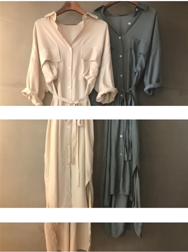 Button Shirt Dress (Beige/Khaki) (will ship within 1~2 weeks)