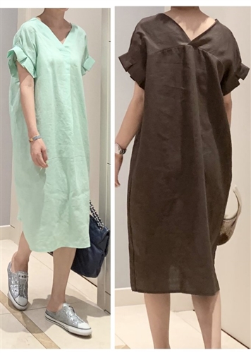 Dio Linen 100 Dress (Merona/ChocoBrown/FantaOrange) (will ship within 1~2 weeks)