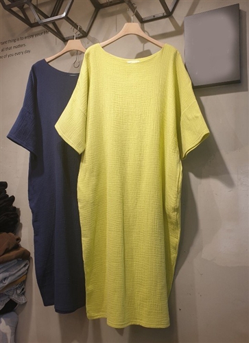 Emily Cotton 100 Dress (Yellow/Navy) (will ship within 1~2 weeks)
