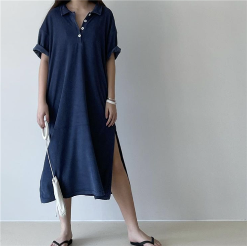 Navy Button Dress (will ship within 1~2 weeks)