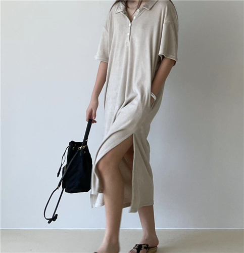 Beige Button Dress (will ship within 1~2 weeks)