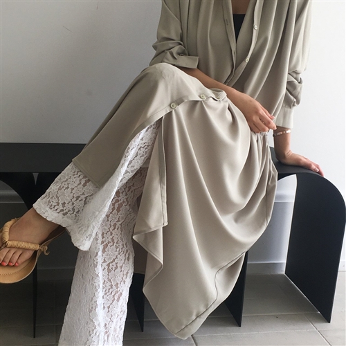 Beige Shirring Trench Dress (will ship within 1~2 weeks)