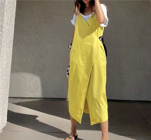 Yellow French Wrap Dress (will ship within 1~2 weeks)