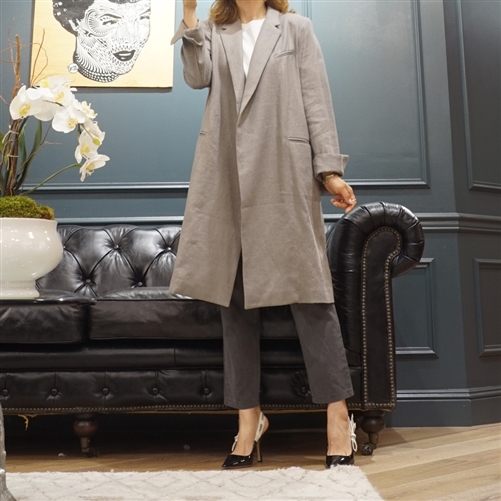 (Best; 2nd Reorder) Luxury Gray Long Linen Jacket
