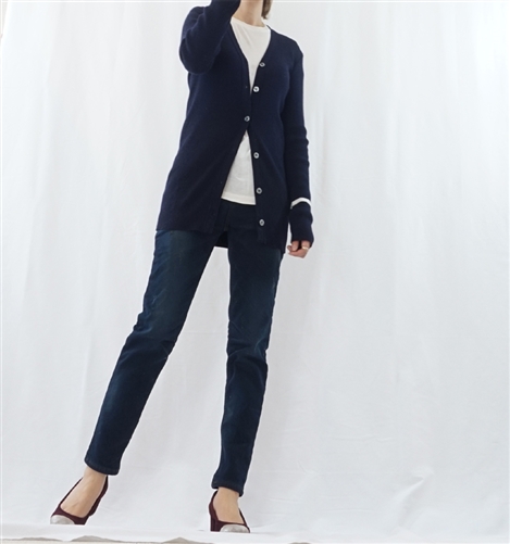 (Best; 3rd Reorder) Navy Mother of Pearl Button Line Cardigan