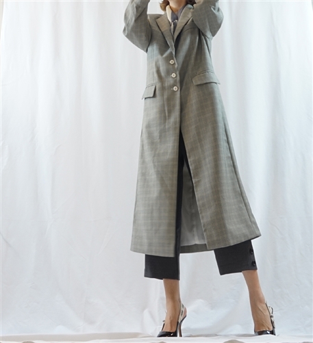 (Best; 3rd Reorder) Gray Check Stylish Long Jacket Coat