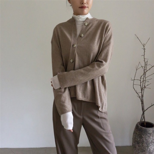 Unbalanced Cashmere Cardigan (Black/Ivory/Tan) (will ship within 1~2 weeks)