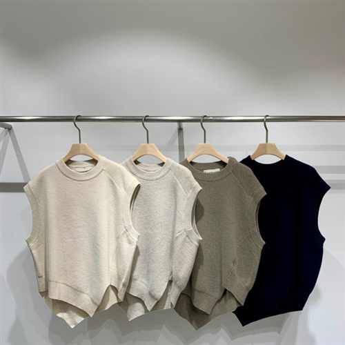 Unbalanced Knit Vest (Ivory/Beige/Brown/Navy) (will ship within 1~2 weeks)