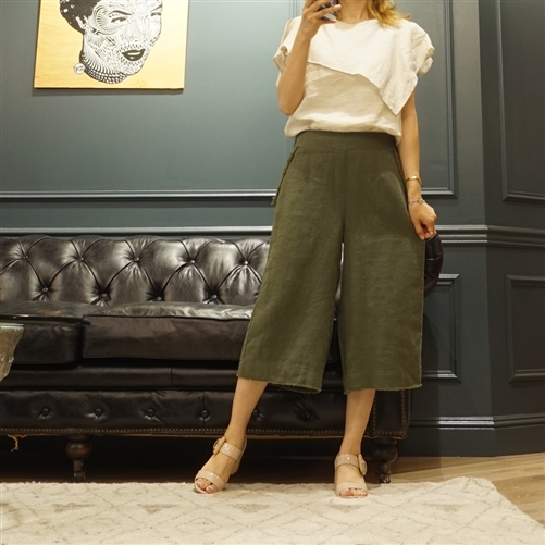 (Best; 3rd Reorder) Luxury Green Linen Vintage Wide Pants (M)