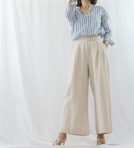 (Best; 3rd Reorder) Beige Linen Herringbone Pintuck Pants