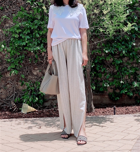 Beige Vent Stripe Linen Pants (will ship within 1~2 weeks)