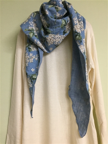 (Pre-Order) Blue Flower Cotton Scarf (will ship within 1~2 weeks)